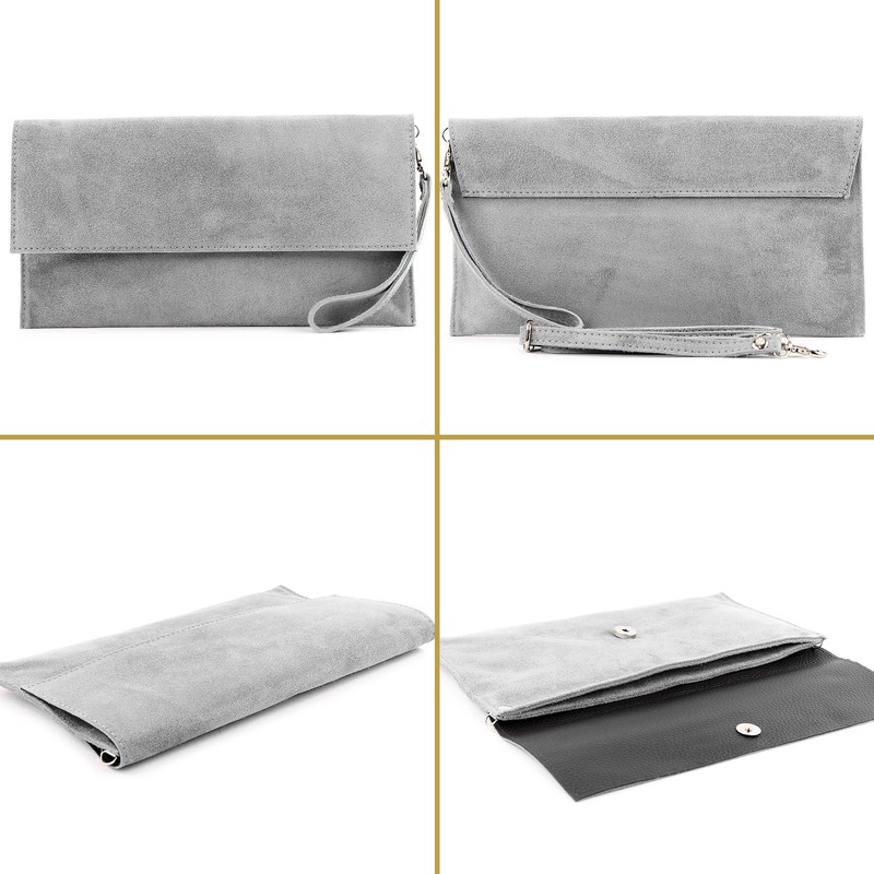 Modamoda de T151/M151 Women’s Italian Suede Leather Metallic Clutch Bag