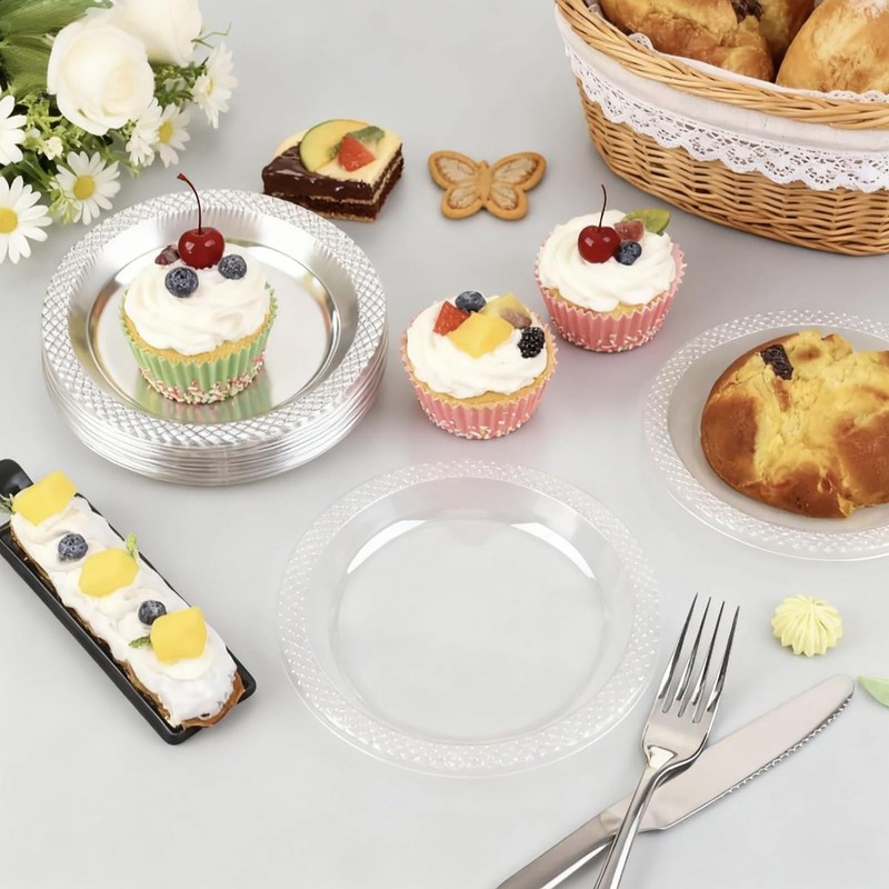 NovaHF 100 Pack 6 Inch Clear Plastic Dessert Plates Disposable,