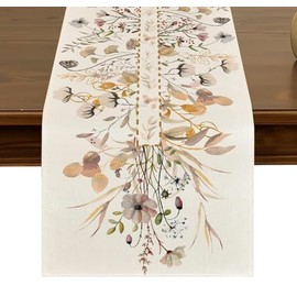 Fall Wildflower Leaves Floral Table Runner 13x72 Inch Seasonal Harvest Autumn Thanksgiving Kitchen Dining Table Decor for Indoor Outdoor Home Party Decorations ZQ34