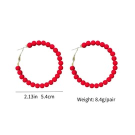 Acrylic Circle Round Beaded Hoop Earrings Bohemian Chic Colorful Resin Beaded Hoop Earrings for Womem-Red