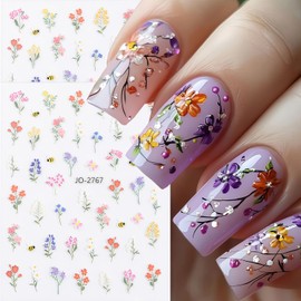 Summer Nail Stickers for Nail Art, Tulip Nail Decals 3D Self-Adhesive Spring Summer Blossom Floral Small Flowers Nails Art Design Sticker Cute Nails Decoration for DIY Acrylic Salon Manicure 6 Sheets