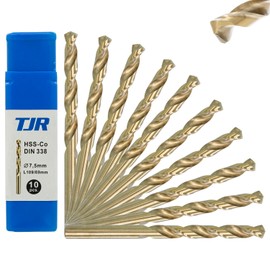 TJR® HSS-E M35 Diameter 7.5 mm Cobalt Twist Drill Bit Set 10 Pieces, Self-Centring, High-Speed Steel, DIN 338 Type N, 135° Chip Blade, Metal Drilling for Steel, Stainless Steel and Cast Iron