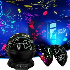 Proyector de Estrellas para Niños, Proyector de Luces Dinosaurio/Estrellas/Espacio, 3 Temas,10 Colores Luces Nocturnas Giratorias de 360, Perfecto para Regalos de Cumpleaños/Navidad/Dormitorio