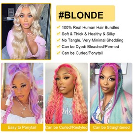 QTHAIR Beauty Human Hair Blonde Bundles 16A Grade 100% Brazilian Human Hair Color #613 Platinum Blonde Body Wave 20" Bundles 613 Color Body Weave Human hair Extensions 100g/Bundle