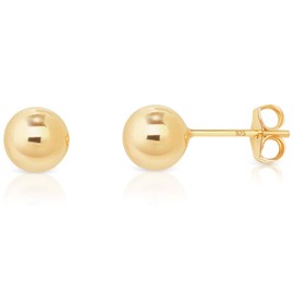 DTPsilver® 925 Sterling Silver Yellow Gold Plated Round Ball Studs Earrings 10 mm