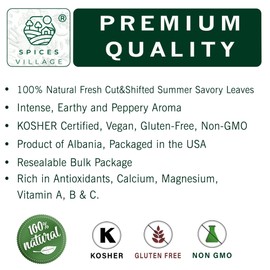 SPICES VILLAGE Summer Savory Spice, Natural Dried Summer Savory Leaves for Cooking and Herbal Tea, 2 oz, Pure Mediterranean Seasoning, Kosher, Gluten Free, Vegan, Non GMO, Resealable Bulk Bag