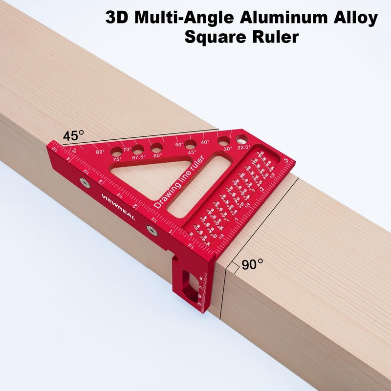 ViewReal Premium Carpenter Square Hole Scribing Ruler Woodworking Square 22.5-90