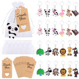 TOTSUN 24 Sets Baby Shower for Guest Gift, Animal Keychains Party Favors with Organza Bags and Thank You Tags for Baby Shower Birthday Party
