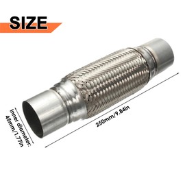 Kingsea Universal Flex Pipe Exhaust, Flexible Pipe 45 mm x 250 mm, Stainless Steel Car Braided Exhaust Flex Pipe, Bellows Flex Joint