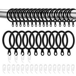 JEUIHAU 100 Pack Curtain Rings and Hooks, 33 mm Black Metal Curtain Rings Drapery Curtain Rings Metal Curtain Rings Curtain Rod Rings for Window, Door and Shower Curtain