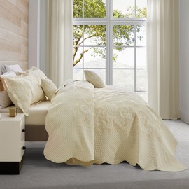 Blythease Oversized King Bedspread 128x120 Extra Wide, Paisley Pattern Design, Lightweight Bedding Cover, Reversible, 5 Piece, 100% Microfiber, King/Cal King, Ivory Yellow