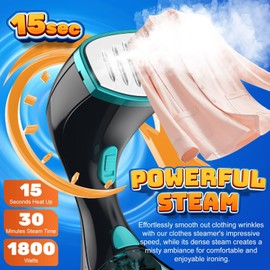 15s Fast Heat-Up and 1800W Powerful Steamer for Clothes with 3 Modes and 300ml Water Tank, Portable Clothes Steamer Iron with Heat-Resistant Glove and Fabric Brush for Home, Dorm, Travel