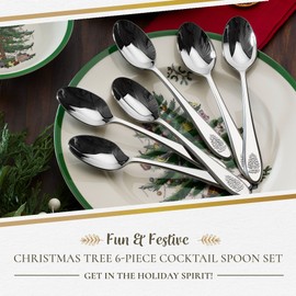 Spode Christmas Tree Cocktail Spoons - Festive Flatware Set for 6 - Christmas Dessert Spoons in 18/10 Stainless Steel, Holiday Kitchen Utensils for Custards, Puddings, Cakes - Dishwasher Safe