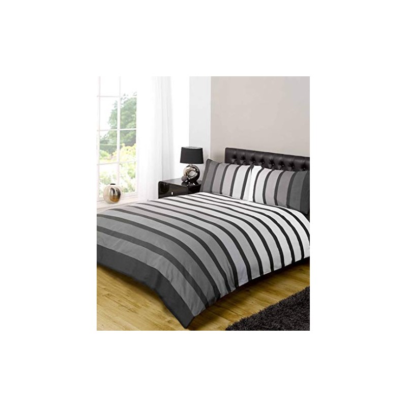 Soho Black Stripe Duvet Cover Quilt Bedding Set, Black White
