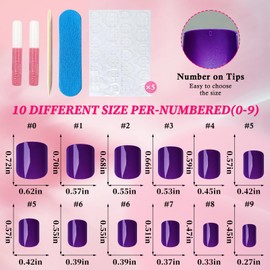 LoveOurHome 240pc Square Press on Nails Short Fake Nails with Glue Tabs, Short Nails Press on Nails Square Acrylic Nails Dark Purple False Nails Artificial Fingernails Women Girls Kids Stick Nails