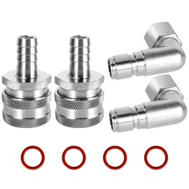 WELLBOM Stainless Steel Quick Disconnect Set 1/2'' NPT Home Brewing Connector Kit, Quick Disconnect For Wort Pumps for Wort Chiller Connectors for Ball Valve Hose Fitting (Barb Female/MPT Male)