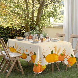 iEvery Autumn Pumpkins Wipe Clean Table Cloth, Thanksgiving Tablecloth Autumn Home Decor, Rectangular Waterproof Table Cover for Fall Harvest Party Holiday Outdoor Picnic 110x140cm