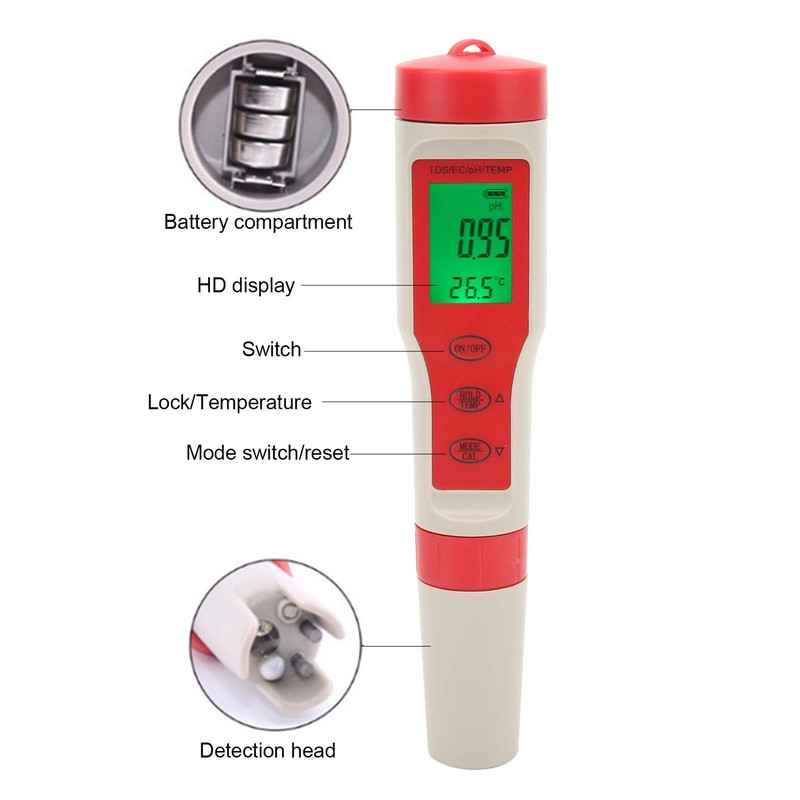 4 in 1 Water Quality Test Pen Portable PH/EC/TDS/Temperature Analyzer