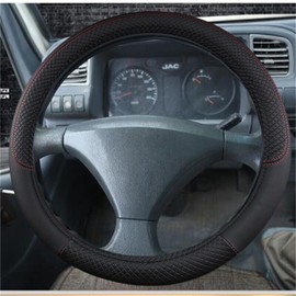 Car Semi Truck Van Leather Steering Wheel Cover Fits 14 15 16 17 18 19 Inch Maximum Grip Non Slip Durable Universal Fit for Most Vehicles (42cm/16.5in,Black)
