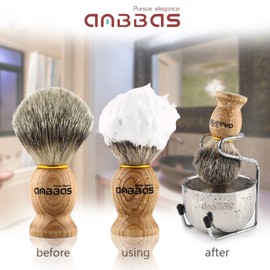 Anbbas Badger Hair Shaving Brush with Wooden Handle Stainless Steel Shaving Stand and Shaving Soap Bowl for Men Wet Shave