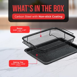 Bakken Swiss Crisper Tray - 2-Piece Set – Gray Marble Coating, Non-Stick Basket for Healthier Cooking in Regular Ovens - Perfectly Crispy Chips, Bacon & More