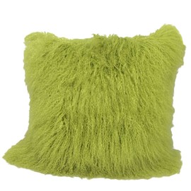 Homeroots 20" Lime Green Genuine Tibetan Lamb Fur Pillow With Microsuede Backing