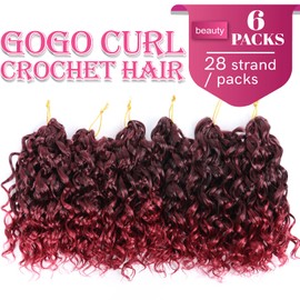 Gogo Curl Crochet Hair 8 Inch 6 Packs Short Curly Crochet Hair for Black Women Beach Curly Crochet Hair, Deep Wave Synthetic Braiding Hair Extensions (8 inch T/Bug)