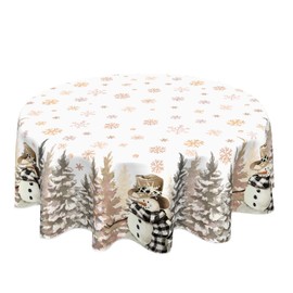 ABSOP Gold Christmas Tablecloth Round 60 Inch Snowman Snowflake Winter Table Cloth Farmhouse Merry Christmas Table Cover for Kitchen Dinner Room Holiday Party Indoor Outdoor Home Winter Decor