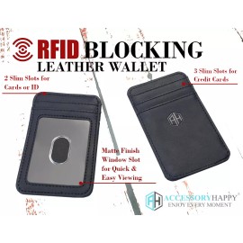 Front AH Mens Slim Wallet, Minimalist Thin Front Pocket Leather Credit Card Holder