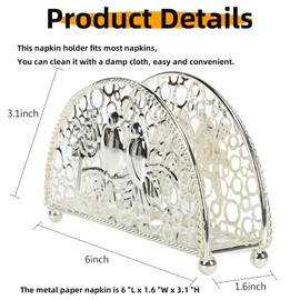 Jaugufiy Metal Semicircle Gold Napkin Holder with Bird，Metal Paper Napkin Storage，Stylish Paper Towel Dispenser，Mail Letter Sorter Rack，Paper Tissue Dispenser for Dining Table and Kitchen (Silver)