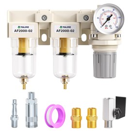 TAILONZ PNEUMATIC 1/4 Inch BSP 3 in 1 Air Filter Pressure Regulator Combo Piggyback, Air Tool Compressor Filter with Gauge AF2000+AF2000+AR2000（British）