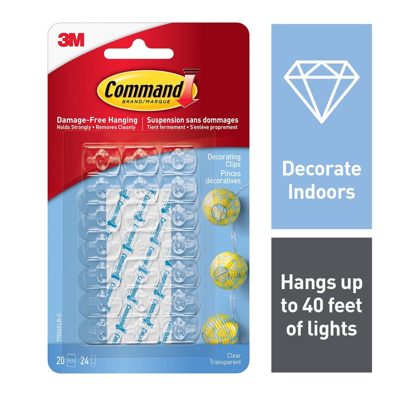 Command Decorating Clips, Mini, Clear, 20 Clips 24 Mini Strips,