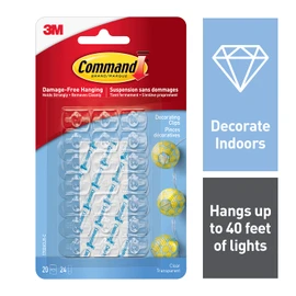 Command Decorating Clips, Mini, Clear, 20 Clips 24 Mini Strips, 17026CLR-C