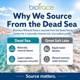 biotrace Gotas De Minerales Traza Del Mar Muerto  Más De 72 Minerales Traza Concentrados, Líquido Iónico, Magnesio, Cloruro Y Potasio  Bajo Contenido 