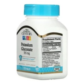 21st Century, Gluconato De Potasio, 595 Mg, 110 Comprimi Usa Sabor Sin Sabor                                                                          