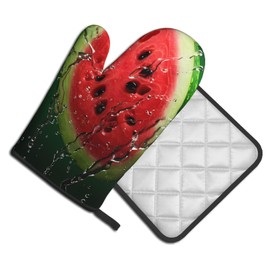 YYHWHJDE Watermelon Green Prints Quality Oven Mitts and Pot Holders Sets of 2 Kitchen Baking Used to open pot lids in the kitchen
