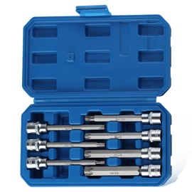 LEONTOOL Extra Long Torx Star Bit Socket Set 7 Piece T25-T60, 3/8" Drive 110mm Long Torx Bit Socket Set, Star Screwdriver Bit Set S2 Alloy Steel Impact Torx Socket Set with Portable Storage Case