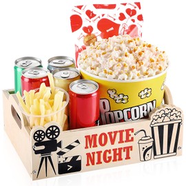 Maxdot 1 Pcs Movie Night Snack Trays with Handles DIY Wooden Snack Basket Organizer Reusable Snack Trays Basket Box Supplies for Party (11.81" X 8.66" X 3.94")