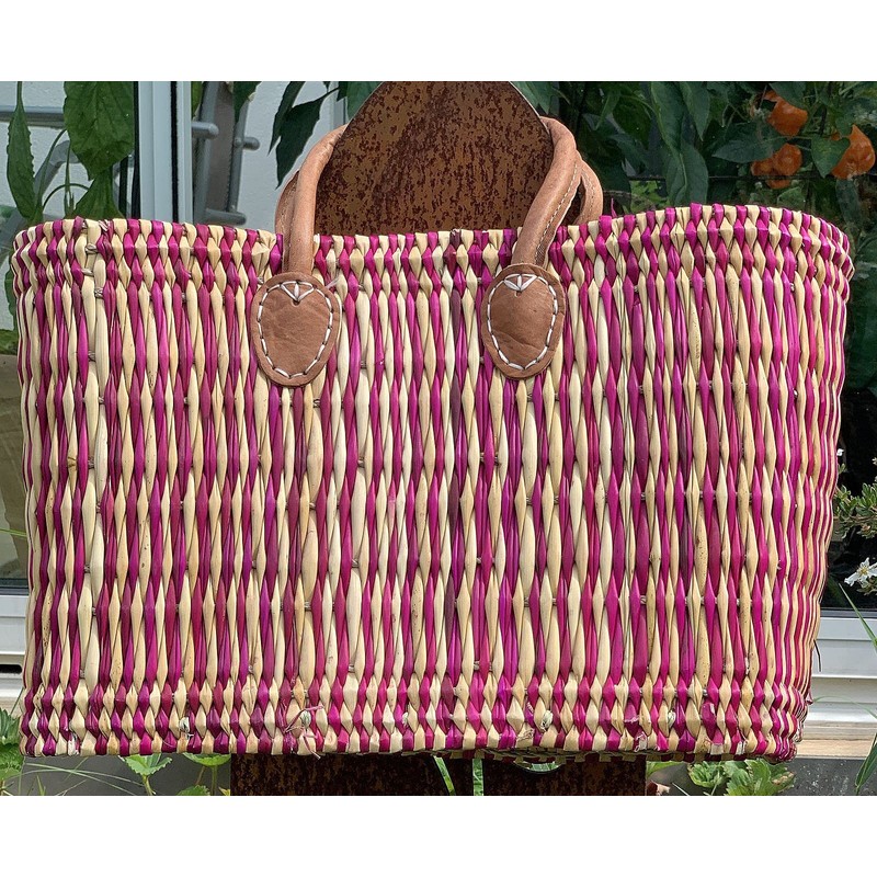 LaFiore24 Women's Shopping Basket, Natural Handbag, Natural Basket, Large, Red