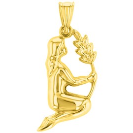 Jewelry America High Polish 14k Yellow Gold 3D Virgo Zodiac Sign Charm Maiden Holding Wheat Pendant