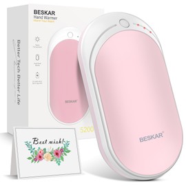 BESKAR Rechargeable Hand Warmer, 5200mAh Electric Hand Heater, Double-Sided Heating, USB Quick Charge, Portable Pocket Hand Warmer for Outdoor, Golf, Raynauds - Winter Gift