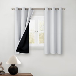 BGment Greyish White Short Blackout Curtains for Bedroom, Thermal Insulated Energy Efficiency Noise Reducing Grommet Curtains 45 Inch Length with Liner for Small Window 2 Panels Each 42 Inch Wide