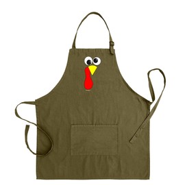 Thanksgiving Apron Turkey Face Gobble Funny Kitchen Apron Cooking Baking Two Pocket Bib Apron Military Green