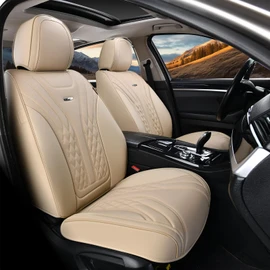 Coverado Car Seat Covers, Car Seat Covers Front Seats, 2-Pack Front Seat Cover, Nappa Leather Waterproof Seat Covers, Car Seat Protectors, Automotive Seat Covers Universal Fit for Most Vehicles Beige