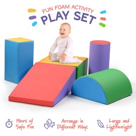 Climb and Crawl Activity Play Set - Climbing Foam Shape Toy for Toddlers 5 Piece Soft Zone Climbing Blocks, Safe Indoor Crawling Gym Equipment for Toddler, Infant, Baby Waterproof and Easy to Clean