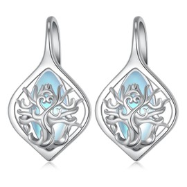 Moonstone Lotus/Tree of Life/Celtic Earrings for Women 925 Sterling Silver Moonstone Leverback Earrings, Sterling Silver, Moonstone