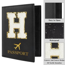 Passport Holder for Travel Essentials for Women Initial Luggage Tags for Suitcase PU Leather Passport Cover International Travel Must Haves Cute Passport Wallet Waterproof Case Name Tag for Luggage H