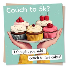 Funny Happy Birthday Card - Five Cakes Not Five Kilometres - Cute Cupcake Design - Birthday Card For Friend, Relative, Loved One, Women, Men