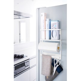 Yamazaki 2907 Magnetic Refrigerator Side Rack, White, Approx. W 9.6 x D 2.6 x H 13.4 inches (24.5 x 6.5 x 34 cm), Plate, Paper Towel Holder