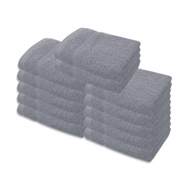 A & B TRADERS Premium Cotton Face Cloths Flannels Washcloth 12-Pack 500 GSM Ring Spun Soft Absorbent 30 x 30cm Towels (Silver)